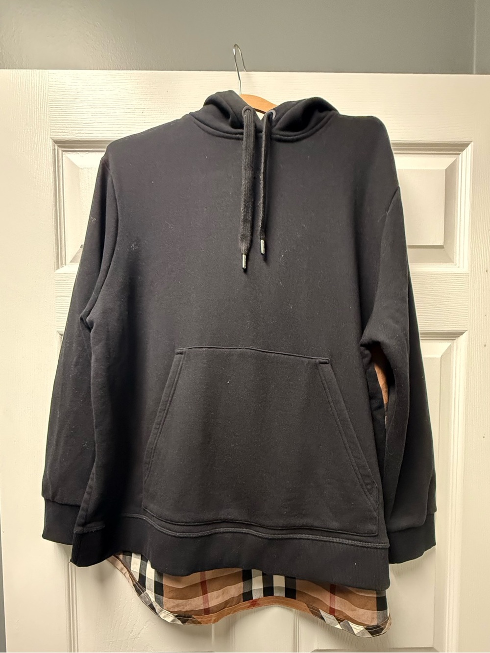 Burberry Black Hooded Pullover with Signature Check Trim